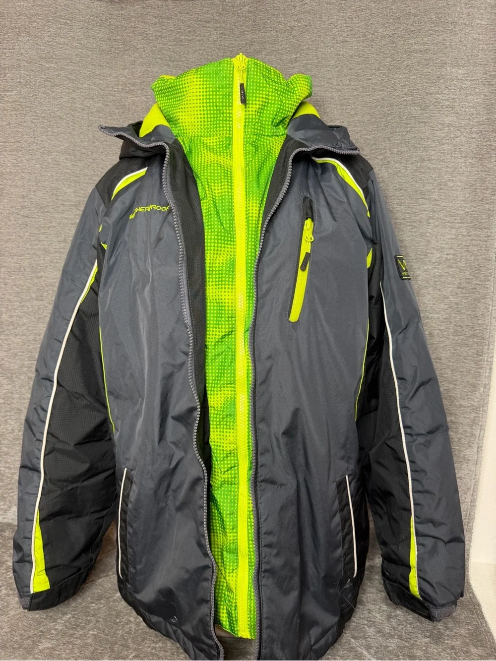 Weatherproof Kids Puffers Jacket in Charcoal with Neon Lime Accents